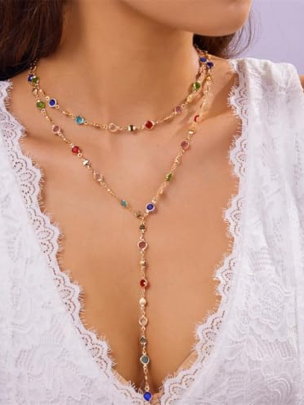 New - Colorful Necklace for Women,Gold Body Chain Jewelry‎ Long Multicolor